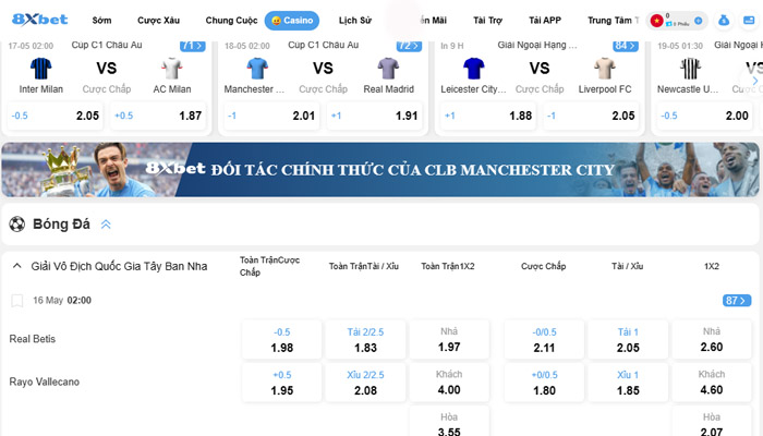 Sảnh cược bóng đá 8xbet ấn tượng và khác biệt